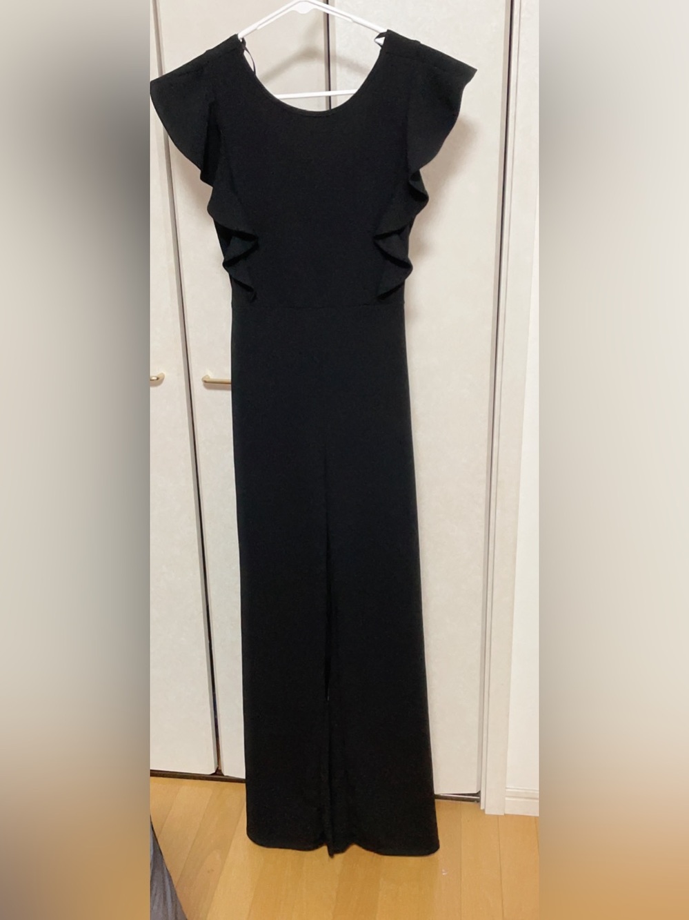 T.J.Maxx Black Ruffle-Sleeve Wide-Leg Jumpsuit